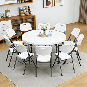 Table ronde pliante en plastique HDPE robuste pour événements extérieurs, banquets, mariages, dîners, 4 pieds, 5 pieds, 6 pieds - Product Image 4