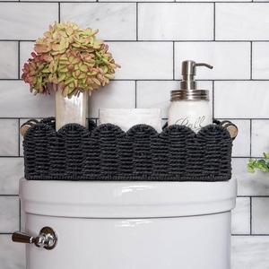 <span class=keywords><strong>Panier</strong></span> de rangement pour papier toilette en corde de papier à bords festonnés 2026, 2 poignées en bois, 14"D x 6.3"W x 3.9"H pour salon - Product Image 5