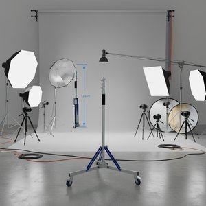 حامل إضاءة ثلاثي القوائم احترافي من الفولاذ المقاوم للصدأ عالي التحمل من FANTAI، قابل للتعديل مع عجلات وقفل مقبض، سعة تحميل 20000 رطل - Product Image 1