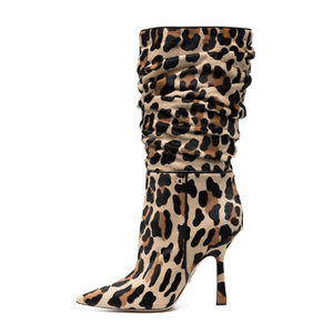 Botas Elegantes de Mujer, Sexys, de Invierno, con Tacón Cuadrado Alto, Punta Puntiaguda y Pliegues, Botas Altas hasta la Mitad de la Pantorrilla, Zapatos de Vestir de Moda para Mujer - Product Image 3