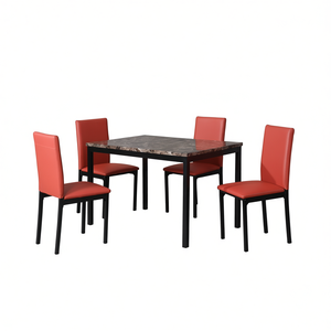 Ensemble dinette en métal Citico 5 pièces avec dessus en faux marbre laminé Collection de salle à manger rouge - Product Image 1