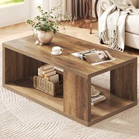 Table basse rectangulaire moderne avec rangement ouvert, finition grain de bois, pour salle de télévision, personnalisable, livraison directe
