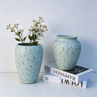 Vas Terakota Lukis Tangan Jossin Wabi-Sabi, Pot Bunga Mulut Lebar, Gaya Rustic untuk Dekorasi Pernikahan dan Rumah