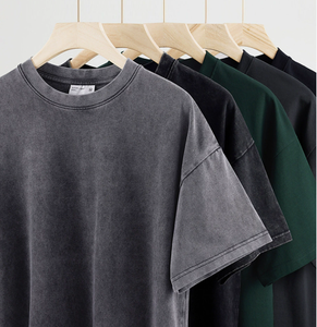 เสื้อยืดโอเวอร์ไซส์ทรงหลวมสไตล์วินเทจฟอกสีแบบแอซิดสำหรับผู้ชาย ยี่ห้อ FLOWORA ผ้าฝ้าย 100% ทรงดรอปไหล่ หนานุ่ม สตรีทแวร์ - Product Image 2