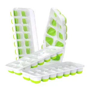 Đồ dùng nhà bếp gia đình 4-Pieces khay Ice Maker với Spillproof có thể tháo rời nắp Stackable đàn hồi Silicone