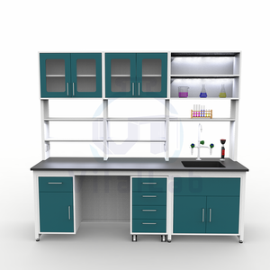 Tavolo da Laboratorio in Metallo Resistente con Telaio a H e <span class=keywords><strong>Piano</strong></span> <span class=keywords><strong>di</strong></span> Lavoro in Resina Fenolica, Design Moderno per Uso Farmaceutico e Medico - Product Image 1