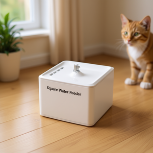 Distributore d'acqua quadrato da 3800 ml alimentato tramite USB, automatico, a prova di perdite, per cani, da interno, in plastica bianca - Product Image 2