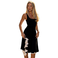 Robe midi sans manches pour femme, col en U, contraste noir et blanc, volants, ourlet irrégulier, élégante, pour soirée et fête