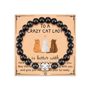 2024 Schlussverkauf Naturstein schwarzer Magnet-Perlen-Armband silber Katzenkopf verrückte Kartenarmbänder für Damen