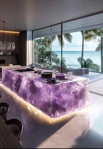 Comptoirs en pierre rougeoyante bricolage <span class=keywords><strong>plan</strong></span> <span class=keywords><strong>de</strong></span> <span class=keywords><strong>travail</strong></span> îlot <span class=keywords><strong>de</strong></span> luxe en cristal rétroéclairé artificiel lumière <span class=keywords><strong>LED</strong></span> colorée personnalisée - Product Image 2