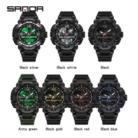 Montre de sport tactique multifonctionnelle SANDA 6130 pour homme, en cuir, avec double affichage analogique-numérique, étanche, pour activités de plein air et survie