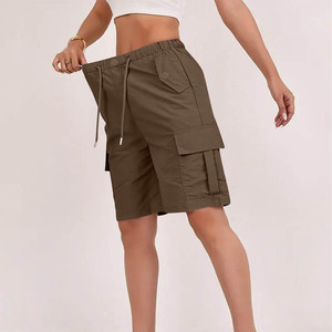 Wholesale Price Women High-waisted Summer Casual Pocket Cargo Pants Breathable Eco-Friendly with Button <b>Tie</b> Shorts Fashion - Product Image 3