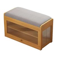 Banc à chaussures d'entrée avec rangement intégré, multifonctionnel, avec assise rembourrée, en bambou et rotin, capacité de plus de 50 paires