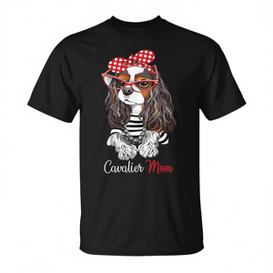 T-shirt Cavalier Mom con design tricolore per amanti dei cani, taglia unisex per adulti - Product Image 2