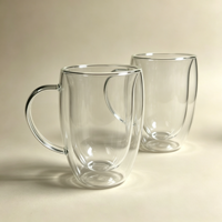 Tasse à double paroi en verre de haute qualité avec poignée, verres à café et à thé en verre thermo double paroi, 350 ml, lot de 2 tasses à café