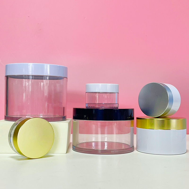 Stock 50g 100g 150g 200g 250g Body Scrub Jar Round Thick Bottom Clear Plastic Cosmetic Packaging Cream Jar With White Lid