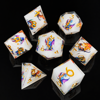 7 dés blancs Dragon à bords tranchants, ensemble polyédrique DND en résine faite à la main pour jeux de rôle de table Dungeons and Dragons