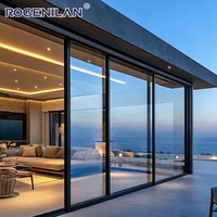 Porte coulissante panoramique double vitrage coupe-vent sur mesure Rogenilan, en aluminium, avec vitrage Low-E, pour patio extérieur