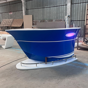 Barra de Bar con Forma de Barco, Azul y Blanco Brillante, Taburetes de Bar con Diseño Náutico, Mesa de Bar con Luz LED - Product Image 1