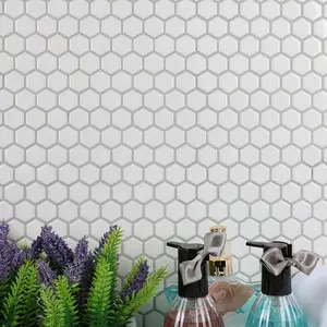 MM Mosaic Best Selling Classic Style Kitchen Wall Backsplash Bathroom Shower Floor Glossy White 1" Mosaic Hexagon Ceramic Tile