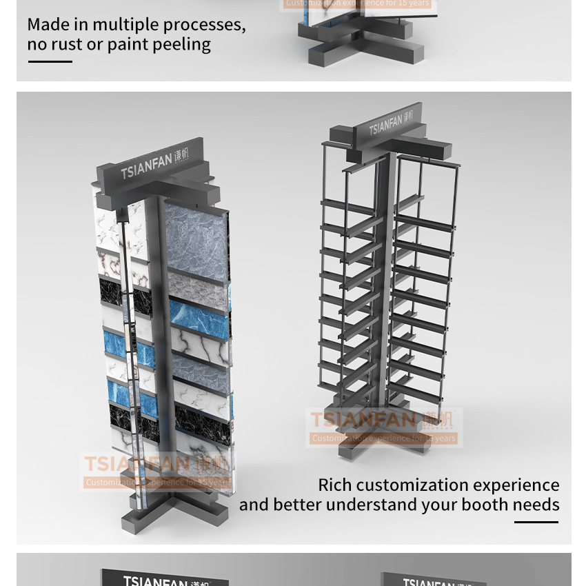 Factory price 150*300mm granite natural stone tile floor rotary type display sample Showroom quartz stone display stands