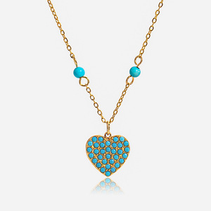 Collar con Colgante de Turquesa en Forma de Corazón, Acero Inoxidable, Engaste Pavé, Joyería para Regalo - Product Image 1