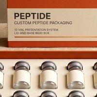 Boîte rigide carrée personnalisée avec couvercle et base orange pour 10 flacons de peptides, en carton gris avec éponge, impression offset, pour soins personnels