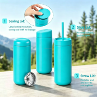 Coffret Cadeau Tasse à Café Isotherme en Acier Inoxydable 304 de 16 oz avec Trois Couvercles et Paille, Tasse à Thé Portable Mate, Boîte Cadeau Incluse