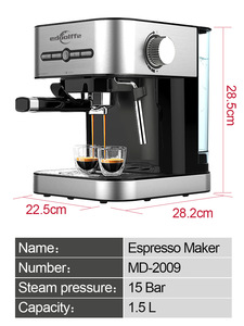 Machine à café domestique semi-automatique 1,5 L pour cappuccino, latte, espresso, mousse de lait à la vapeur MD-235 - Product Image 4