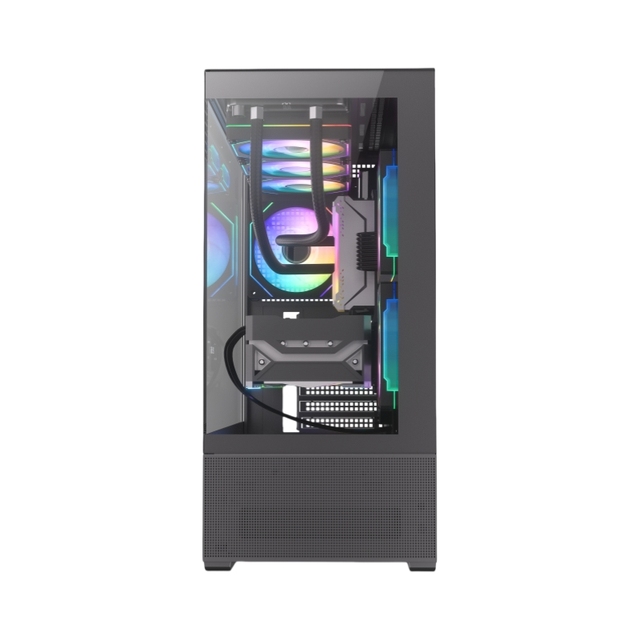 Fish Tank Design Dual TG Glass Steel Gaming ATX Mid Tower Computer Case with Side Panel Window and Type-C Optional