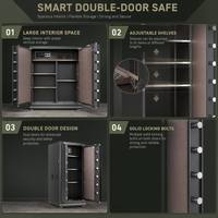 Coffre-fort intelligent à double porte avec accès par empreinte digitale, mot de passe et clé, grand coffre-fort en acier avec étagères réglables pour la maison et le bureau