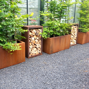 Modern Corten Steel Square Floor Planter Outdoor Garden Plant <b>Container</b> Eco-Friendly Minimalist Design for Home Flower Green - Product Image 4