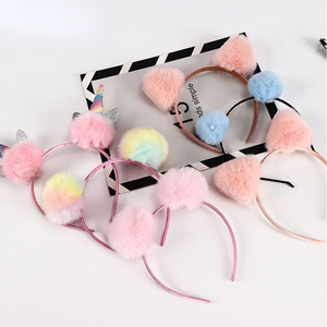 Bandeau pour cheveux coréen mignon et doux pour adultes, pompon arc-en-ciel, bandeau fantaisie <span class=keywords><strong>licorne</strong></span> pour bébés filles - Product Image 2