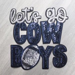 In Stock 28cm Let's Go Cowboys Letter Beaded <strong>Sequin</strong> Patch Iron on <strong>Appliqued</strong> Patches for Garment - Product Image 6