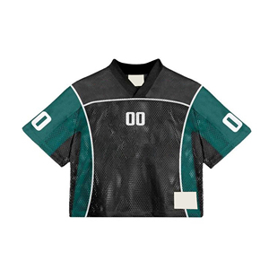 Camiseta de fútbol corta de malla en verde azulado oscuro y negro con detalle de ribete cuadrado número 00 - Product Image 1