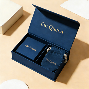 New Style Modern Rectangle Magnetic Closure Solid <b>Pattern</b> Jewelry Box <b>Paper</b> Box Velvet Pouch Custom Logo EleQueen EQ2014 - Product Image 3