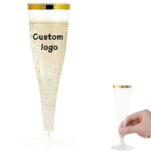 Flûtes à champagne personnalisées, verres à vin en plastique jetables, verres de 4,5 oz pour fiançailles, mariage, anniversaire, fête, verres à cocktail en vrac - Product Image 1