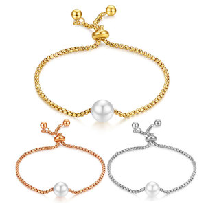 Pearl <b>Bracelet</b> Stainless Steel Adjustable White Pearl Women's Jewelry Everyday Wear Rose Gold Silver Gold Chain <b>Bracelet</b> - Product Image 1