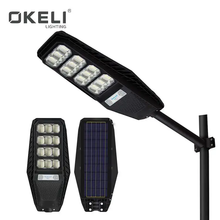 OKELI Zhongshan Produsen Perumahan Aluminium 100W 200W 300W All In One Solar Lampu Jalan