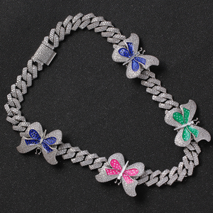 Collar de Cadena Cubana BC114 con Colgante de Mariposa de Latón, Zirconia y Baño de Plata, 13mm, 16 y 18 Pulgadas, Joyería Hip Hop para Fiesta, Regalo - Product Image 4