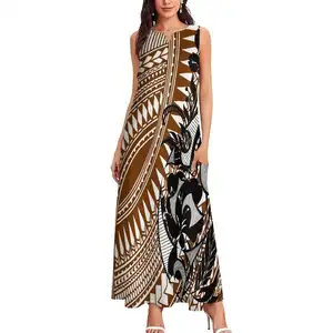 Best-Selling Custom China Manufacturer Polynesian Tribal Design Sleeveless Maxi Dress V Design Variety Of Patterns Women Dresses