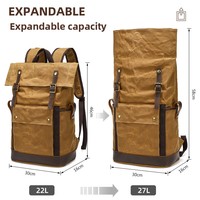 Tas Ransel Kanvas Batik Retro Kulit Crazy Horse Multi-Fungsi Tahan Air untuk Laptop, Dilengkapi Lapisan Poliester yang Dapat Diperluas