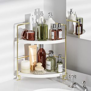 Organisateur d'angle de salle de bain à 2 niveaux en acier inoxydable CF, étagère de rangement pour maquillage, plateau de vanité, organisateur de comptoir de lavabo de salle de bain - Product Image 6
