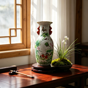Vase en porcelaine craquelée <span class=keywords><strong>de</strong></span> Jingdezhen, motif lotus et <span class=keywords><strong>canard</strong></span> mandarin, vase en céramique à double anse - Product Image 5
