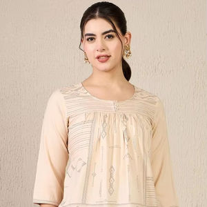 Top de algodón con cuello mandarín estampado Camisa de algodón Estilo Top regular - Product Image 1