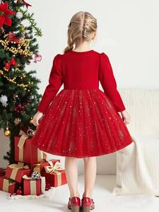 Vestido de Princesa con Lentejuelas Rojas Brillantes de Manga Larga para Niñas, para Navidad, Año Nuevo, Bodas y Celebraciones - Product Image 2