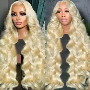 Rubio miel 613 Color cuerpo ondulado 13X4 encaje transparente frente cabello humano sin cola peluca virgen prearrancada con cabello de bebé brasileño