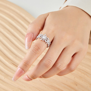 Flower Shape Zirconium Open Ring Pave Setting Adjustable Index Finger Ring For Party Spring Summer Jewelry - Product Image 2