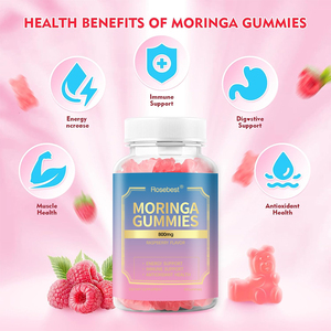 Suplementos em Gomas de Extrato de Folha de <span class=keywords><strong>Moringa</strong></span> Orgânica Pura com Sabor Natural de Framboesa 800mg, Atacado, Fornecedor Chinês Rosebest - Product Image 5