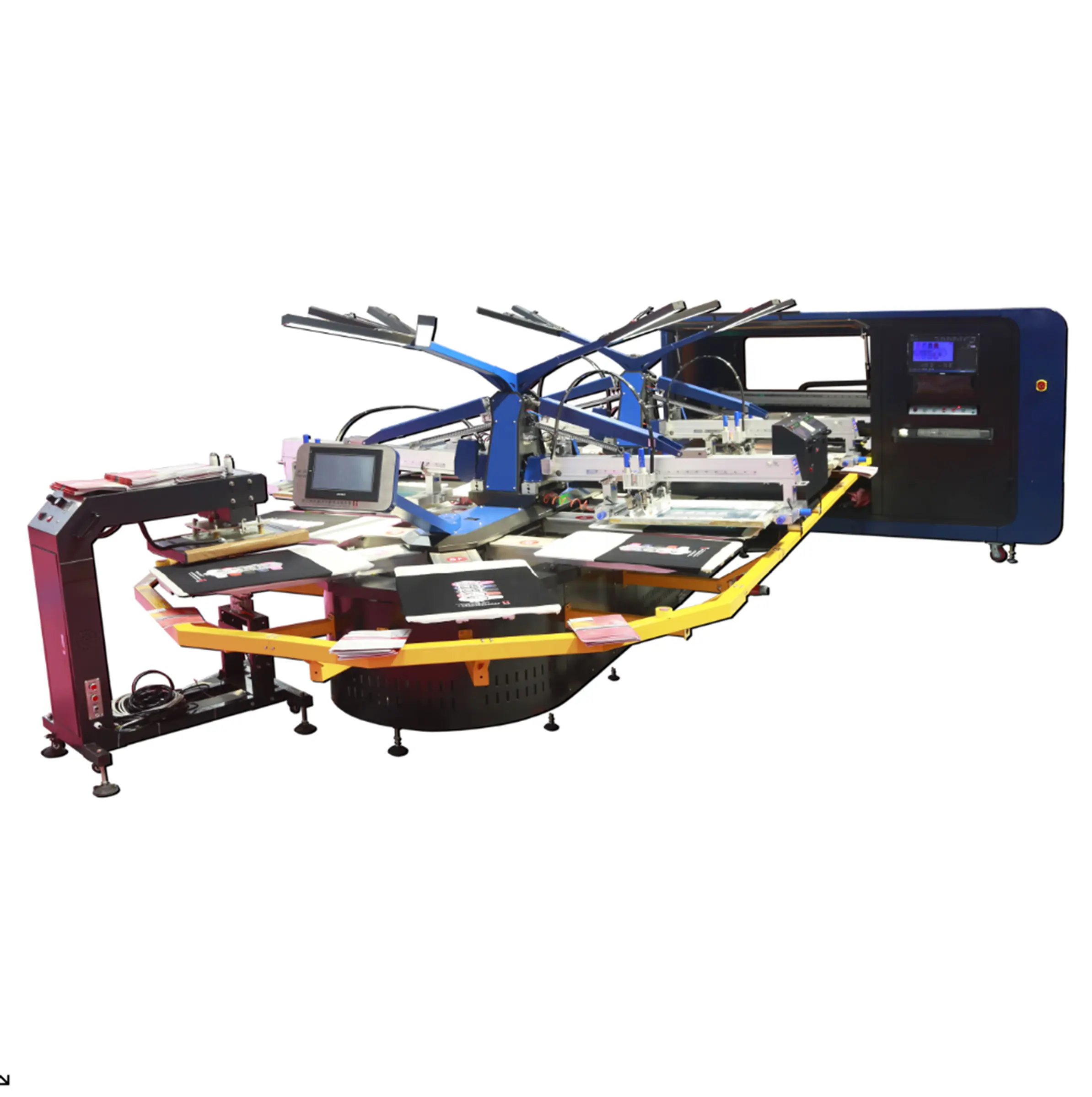 Estação de impressão de tela colorida, grande formato de 18 cores com impressora híbrida oval dtg para impressão 3d, fábrica de impressão têxtil